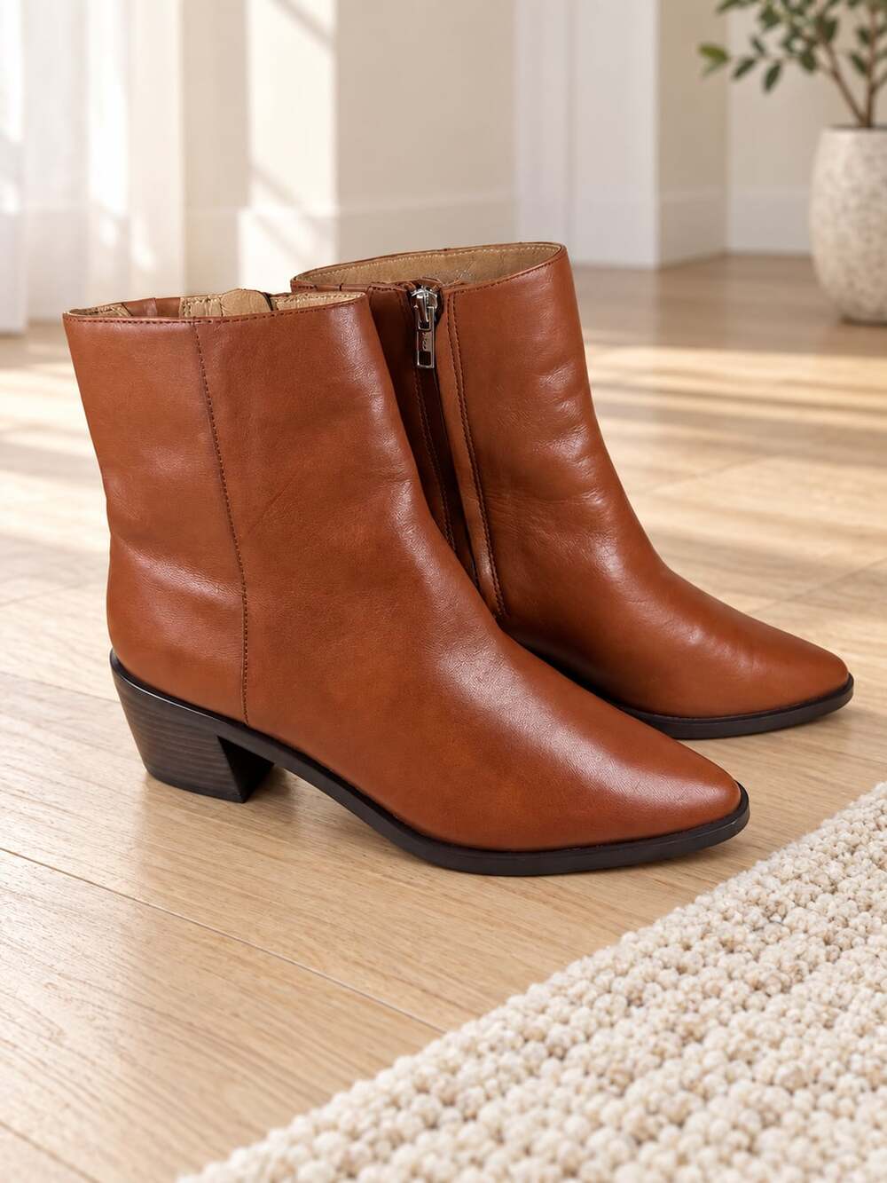 Madewell The Darcy Ankle Boots Warm Cinnamon Leather Side Zip 8.5